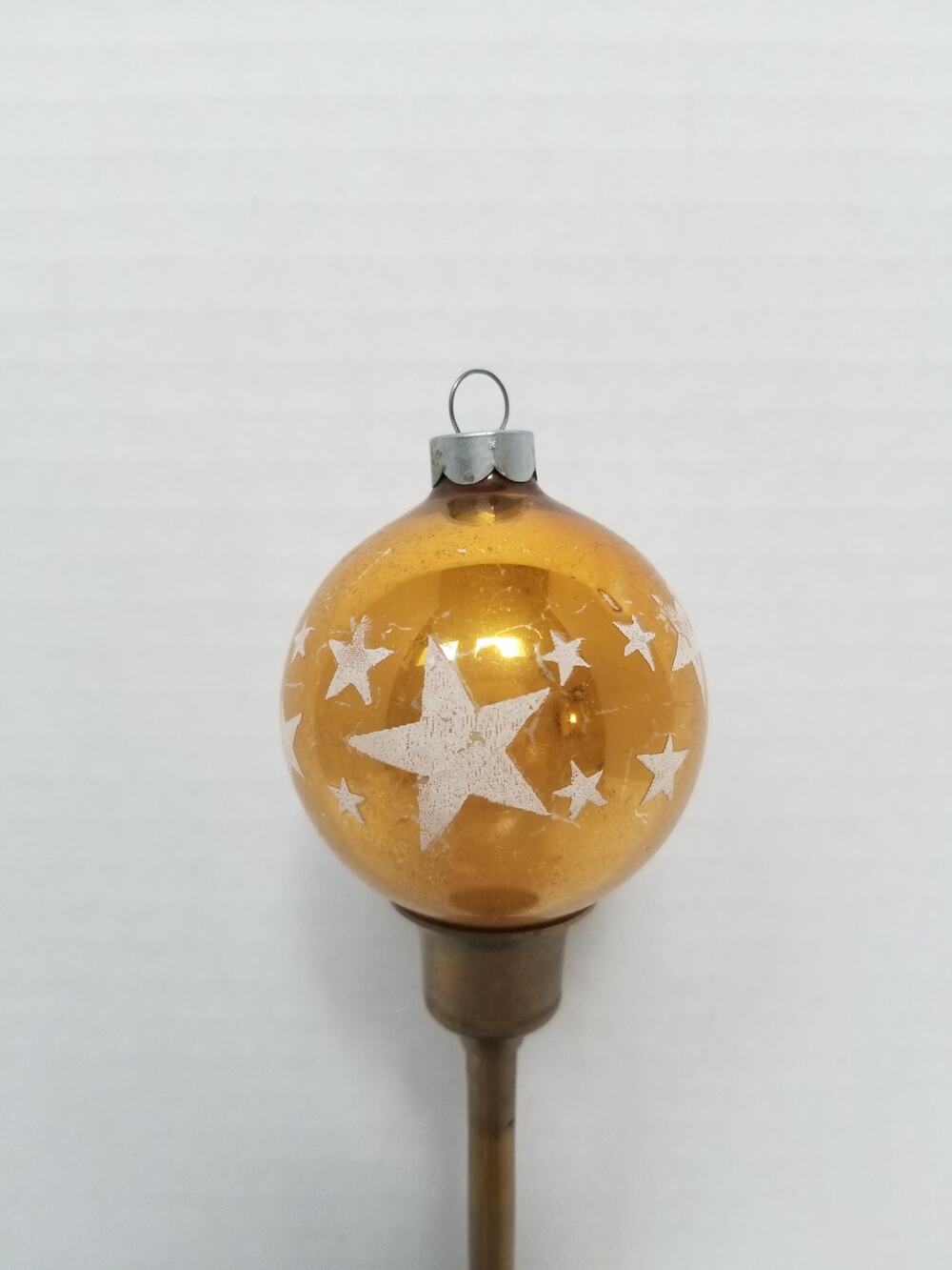 Vintage Christmas Yellow Gold Mica Star Stenciled Ornament MCM 2" Made in USA